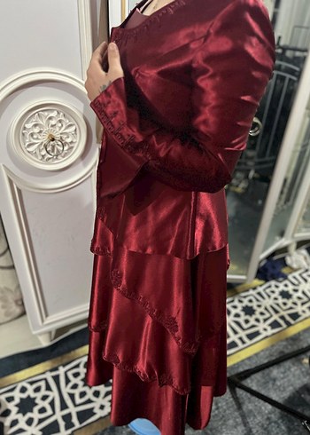Bordo Uzun Drapeli Kadın Abiye ve bindallık - Görsel 5