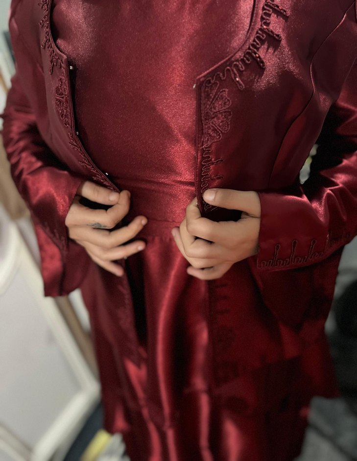 Bordo Uzun Drapeli Kadın Abiye ve bindallık - Görsel 2