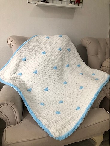 Kalpli bebe mavisi puffy bebek battaniyesi ,ürünlerim el emeğidi - Görsel 2