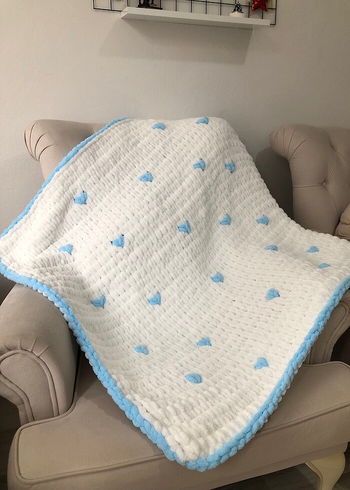 Kalpli bebe mavisi puffy bebek battaniyesi ,ürünlerim el emeğidi - Görsel 2
