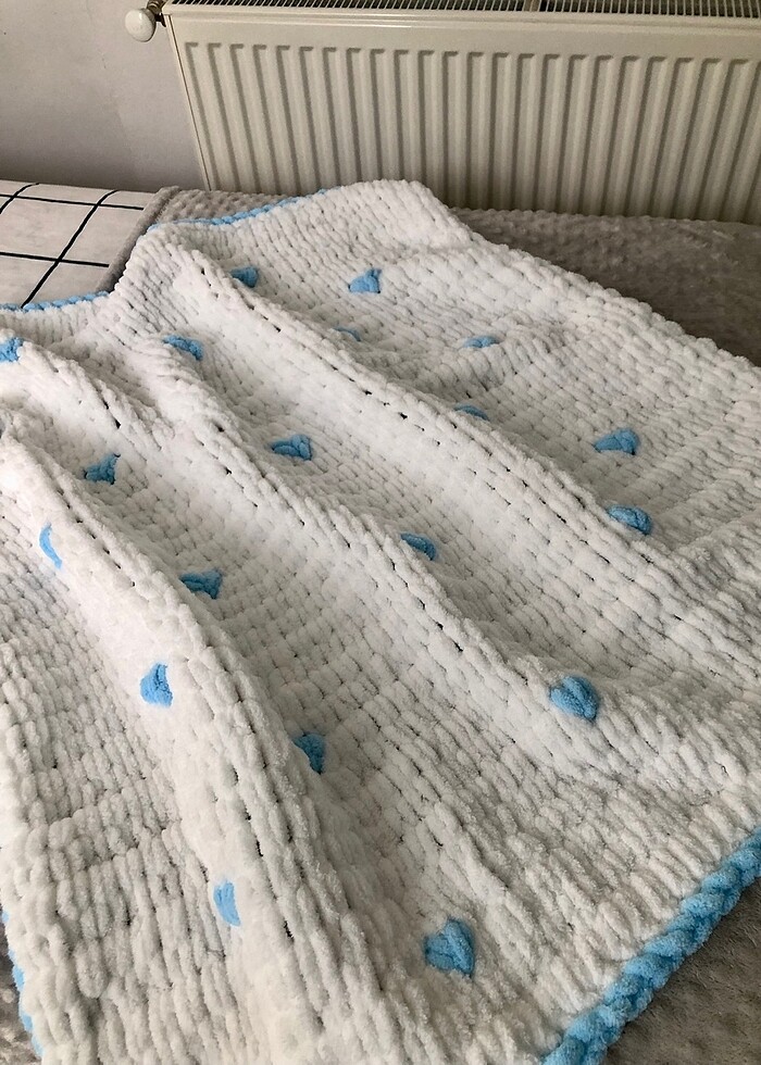 Kalpli bebe mavisi puffy bebek battaniyesi ,ürünlerim el emeğidi - Görsel 3