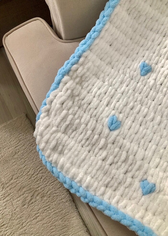 Kalpli bebe mavisi puffy bebek battaniyesi ,ürünlerim el emeğidi - Görsel 5
