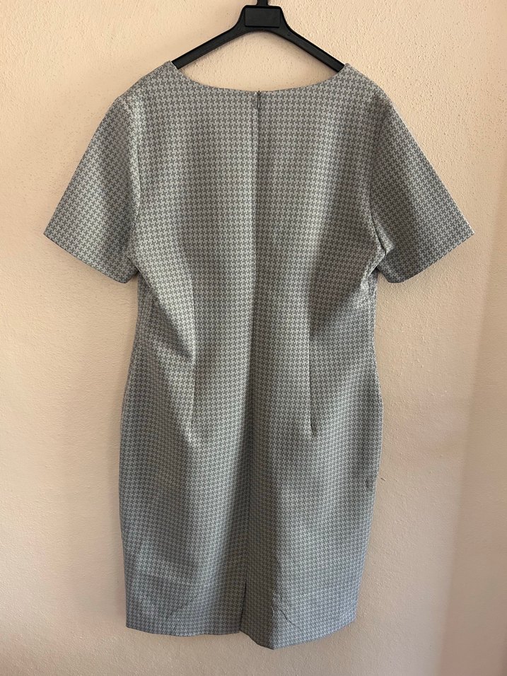 Sarar Gri Mini Kareli V Yakalı Midi Elbise - Görsel 2