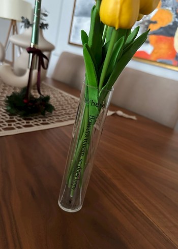 Sarı Lale ve Şeffaf kitap Vazo - Görsel 4