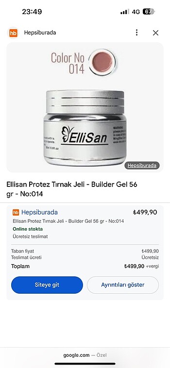  Beden Renk Ellisan 014 numara Jel Protez Tırnak İçin
