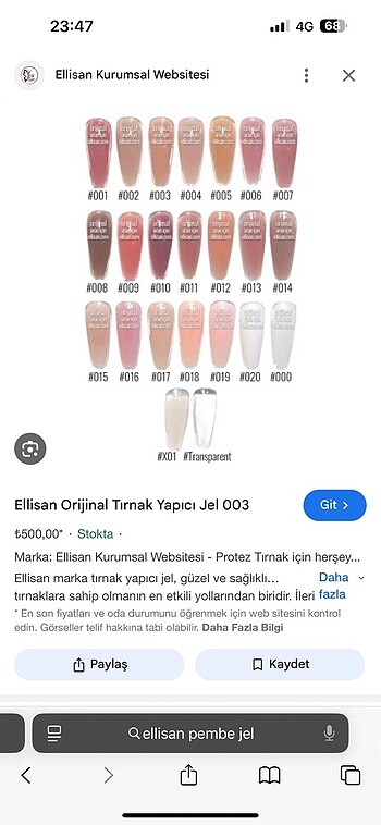  Beden Ellisan 014 numara Jel Protez Tırnak İçin