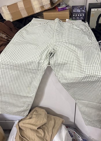 Yeşil Ekose Kadın Kumaş Pantolon 36/32 BEDEN