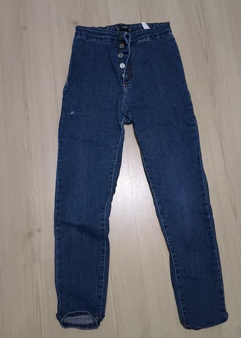 Düğmeli Lacivert Kadın Denim Jean