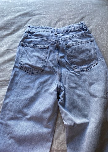 34 Beden Düğmeli Mavi Kadın Midi Boy Bol Kesim Kot Pantolon