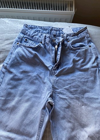 Düğmeli Mavi Kadın Midi Boy Bol Kesim Kot Pantolon