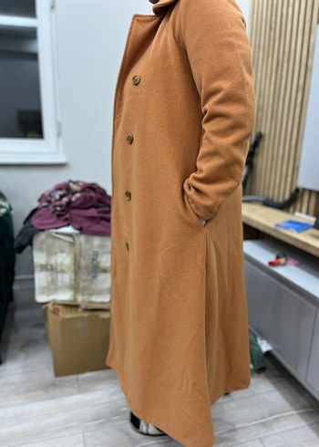 Bej Uzun Düğmeli Kadın Kaban - Görsel 5