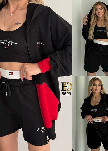 Tommy Hilfiger Siyah Kemerli Mini Kadın Eşofman Takımı 3lü