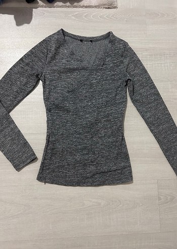 Gri Uzun Kollu Dar Kesim Kadın Sweatshirt
