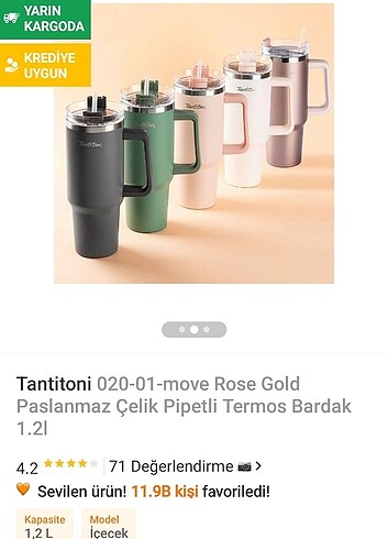 Tantitoni Gri Paslanmaz Çekik Pipetli Termos Bardak 1.2L