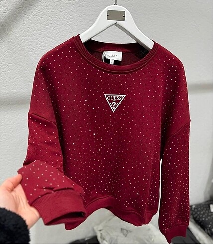 Guess taşlı sweat bordo