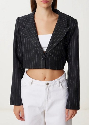 Çizgili Kısa Kesim Kadın Blazer Ceket