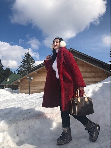 Bershka bordo uzun teddy kürk - Görsel 5