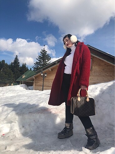 Bershka bordo uzun teddy kürk - Görsel 6