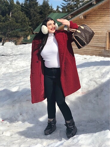 Bershka bordo uzun teddy kürk - Görsel 7