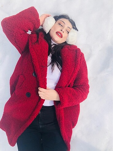 Bershka bordo uzun teddy kürk - Görsel 4