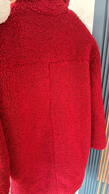 Bershka bordo uzun teddy kürk - Görsel 3