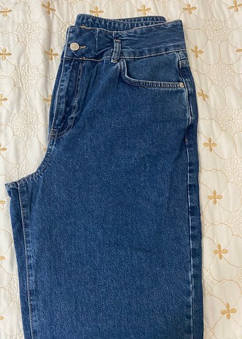 Büyük Beden Uzun Boy Düğmeli Mavi Kadın Denim Pantolon - Görsel 6