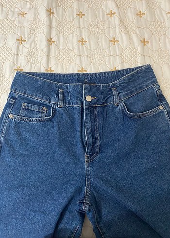 Büyük Beden Uzun Boy Düğmeli Mavi Kadın Denim Pantolon - Görsel 2