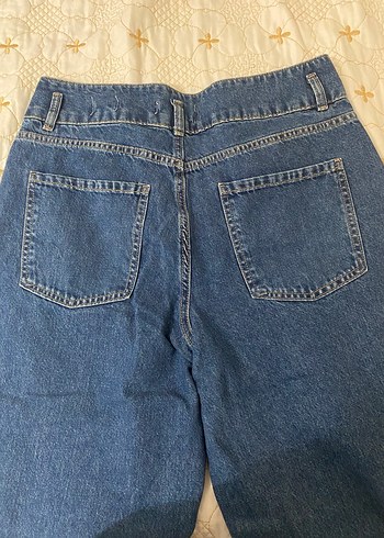 Büyük Beden Uzun Boy Düğmeli Mavi Kadın Denim Pantolon - Görsel 3