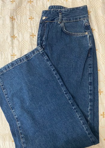 Büyük Beden Uzun Boy Düğmeli Mavi Kadın Denim Pantolon - Görsel 4