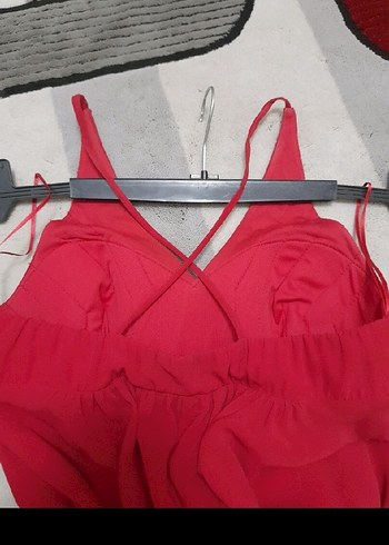 Kırmızı İşlemeli Uzun Abiye Elbise - Görsel 6