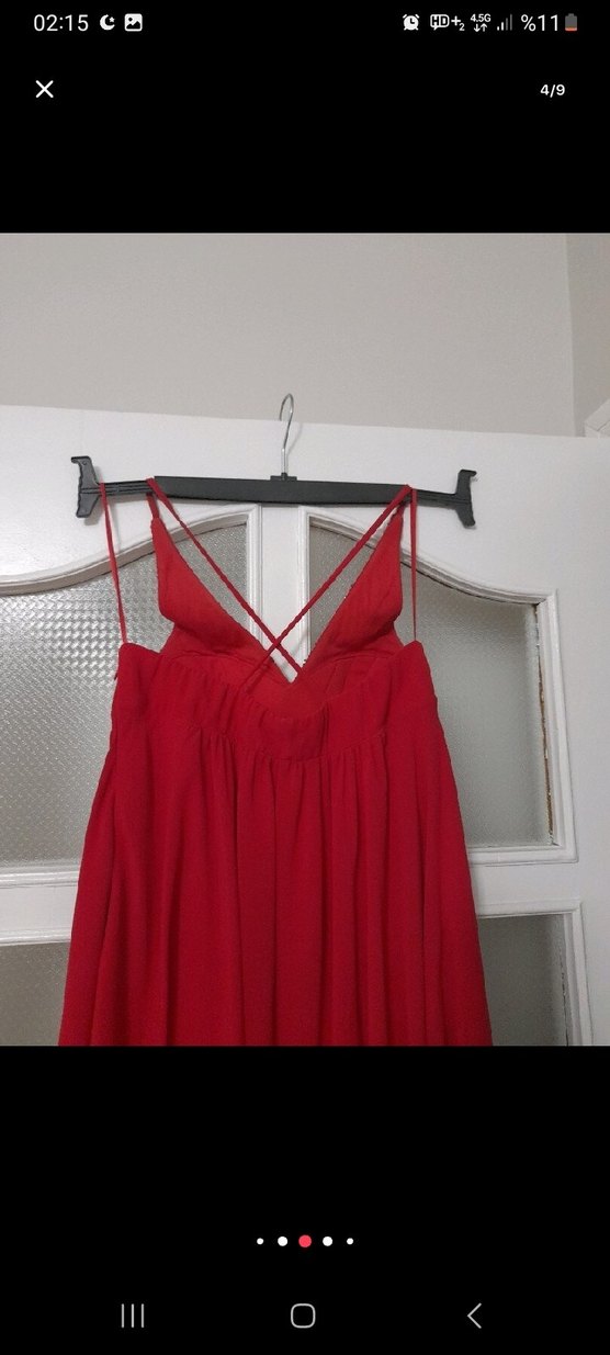 Kırmızı İşlemeli Uzun Abiye Elbise - Görsel 4