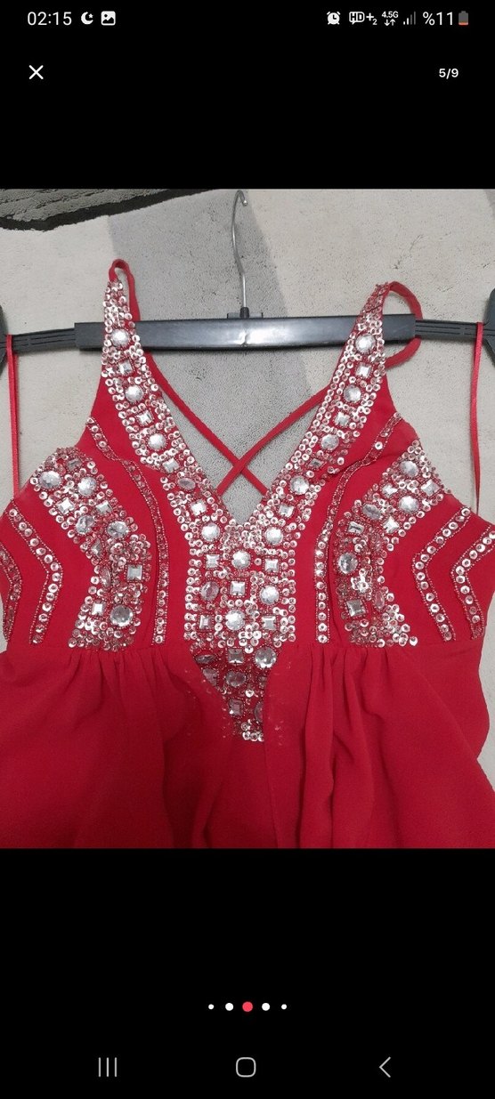 Kırmızı İşlemeli Uzun Abiye Elbise - Görsel 5