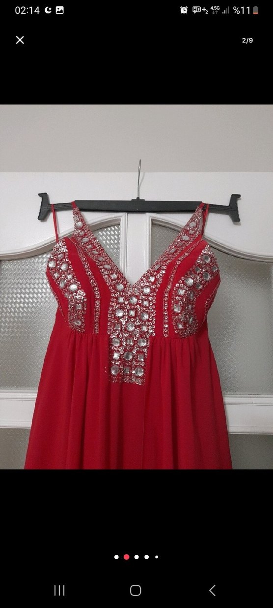 Kırmızı İşlemeli Uzun Abiye Elbise - Görsel 2