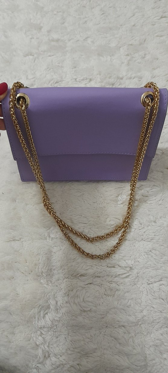 Zincir Detaylı Mor Deri Kadın Çanta - Görsel 2
