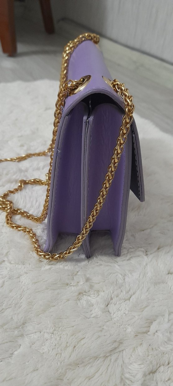 Zincir Detaylı Mor Deri Kadın Çanta - Görsel 4