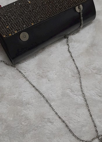 Zincir Detaylı Siyah Yılan Desenli Abiye Çanta - Görsel 2