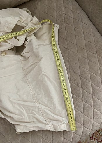 38 Beden Düğmeli Kısa Kollu Keten Kadın Gömlek