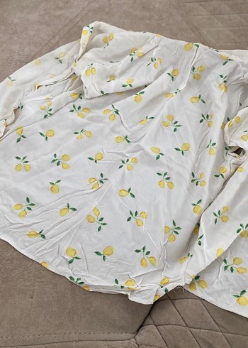 Sarı Desenli Kısa Kollu Keten Gömlek - Görsel 7