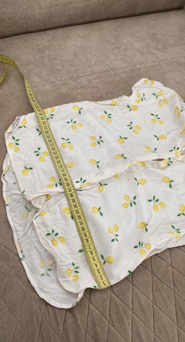 Sarı Desenli Kısa Kollu Keten Gömlek - Görsel 2