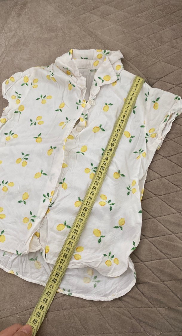 Sarı Desenli Kısa Kollu Keten Gömlek - Görsel 3