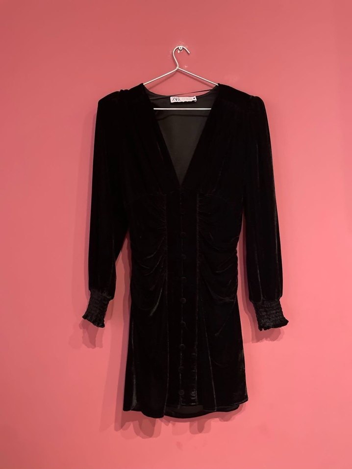 Zara  Siyah Kadife Elbise - Görsel 5