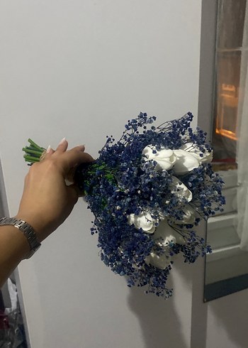  Beden lacivert Renk Dantel Detaylı Beyaz Gelin Buketi