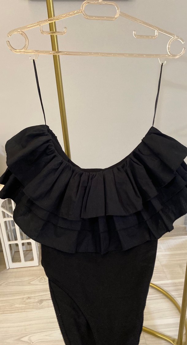 ZARA Fırfırlı Siyah zıbınlı kadın bluz - Görsel 3