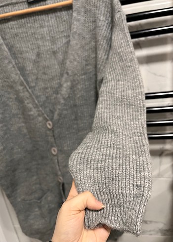 Gri Düğmeli Midi Kadın Hırka - Görsel 2