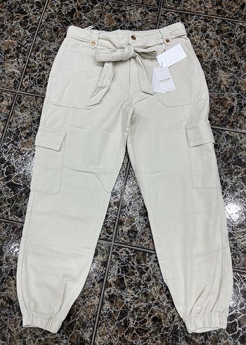 Bej Kemerli Rahat Kesim Kadın Pantolon - Görsel 4