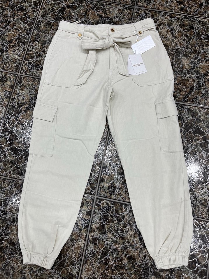 Bej Kemerli Rahat Kesim Kadın Pantolon - Görsel 4