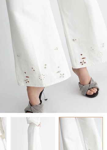 Nakış Detaylı Uzun Beyaz Kadın Kumaş Pantolon - Görsel 2