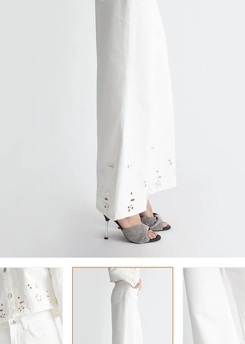 Nakış Detaylı Uzun Beyaz Kadın Kumaş Pantolon - Görsel 4