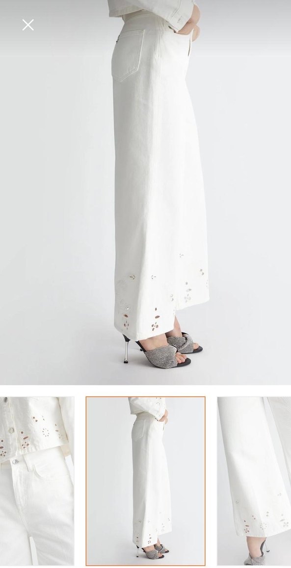 Nakış Detaylı Uzun Beyaz Kadın Kumaş Pantolon - Görsel 4