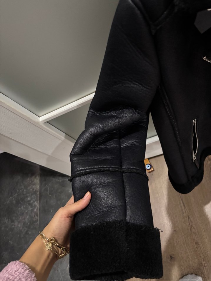 Siyah Süet Kürklü Midi Kadın Ceket - Görsel 4